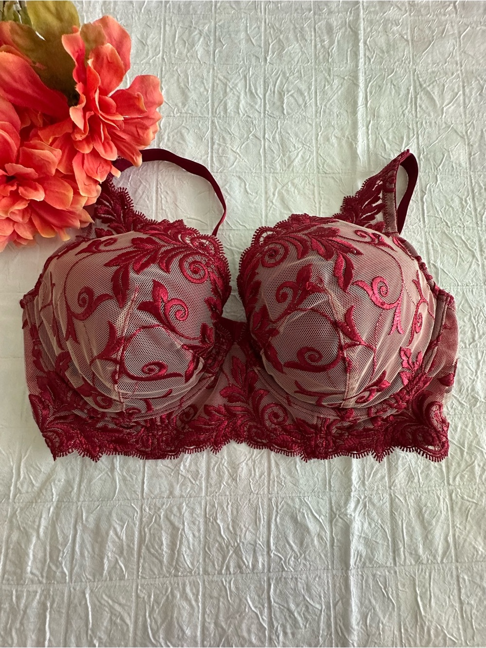 Soma Burgundy Embroidered Lace Bra